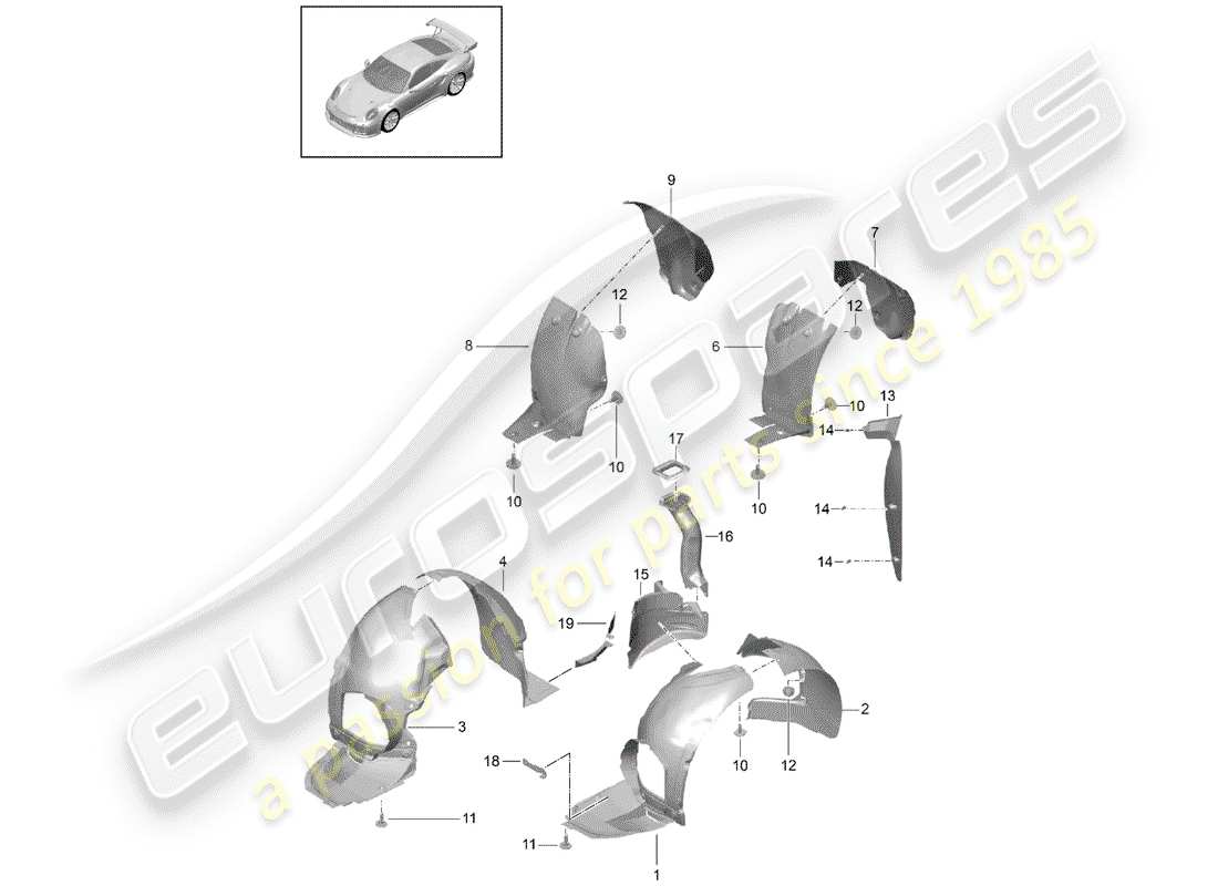 porsche 991 t/gt2rs wheelhouse protector part diagram