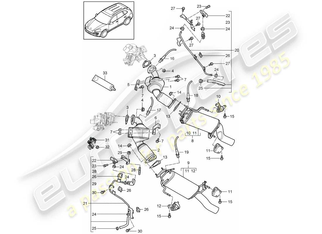 porsche cayenne e2 (2018) exhaust system part diagram
