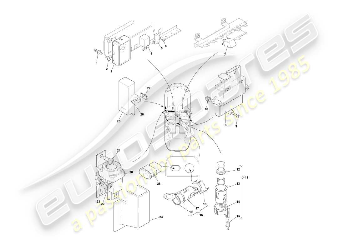 aston martin db7 vantage (2004) centrally mounted components part diagram