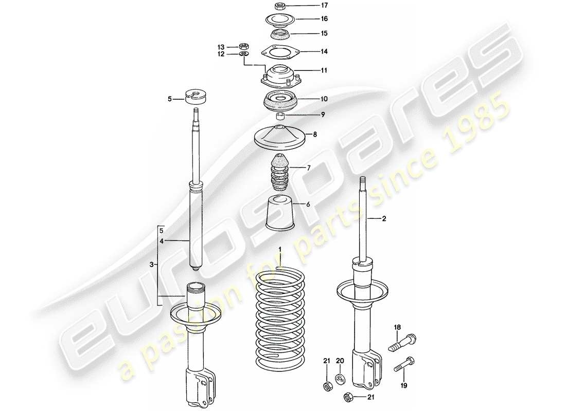 porsche 924s (1988) suspension - shock absorber part diagram