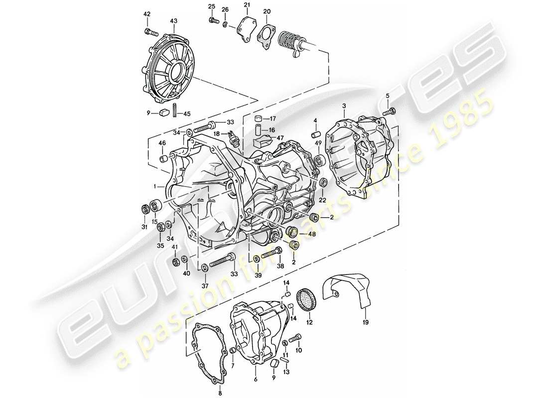 porsche 924s (1988) replacement transmission - transmission case - manual gearbox part diagram