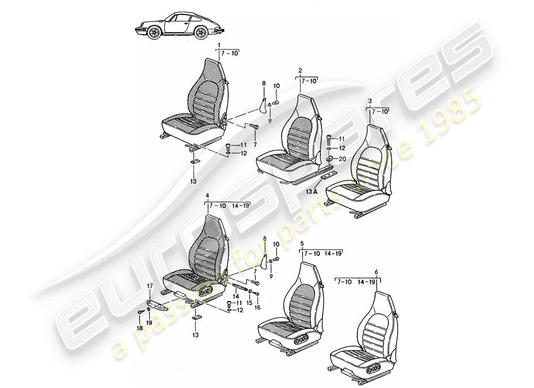 porsche seat 944/968/911/928 (1987) front seat - complete - d - mj 1985>> - mj 1986 part diagram