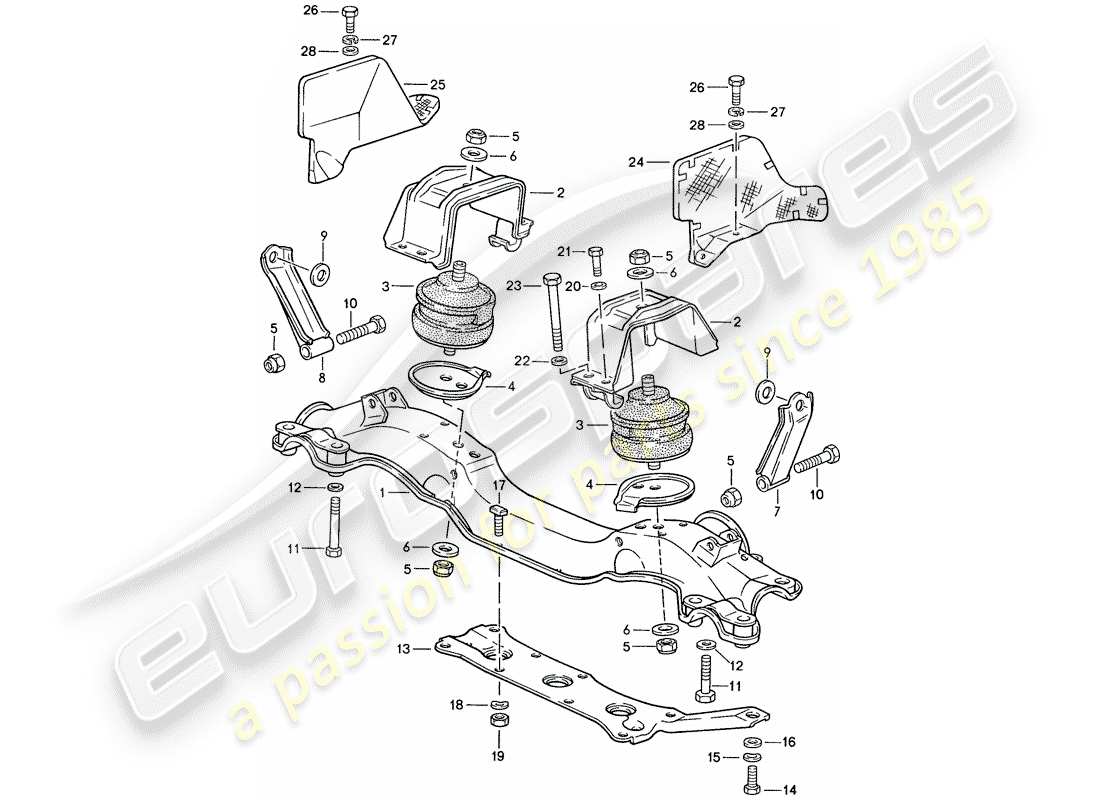 porsche 928 (1989) engine suspension part diagram