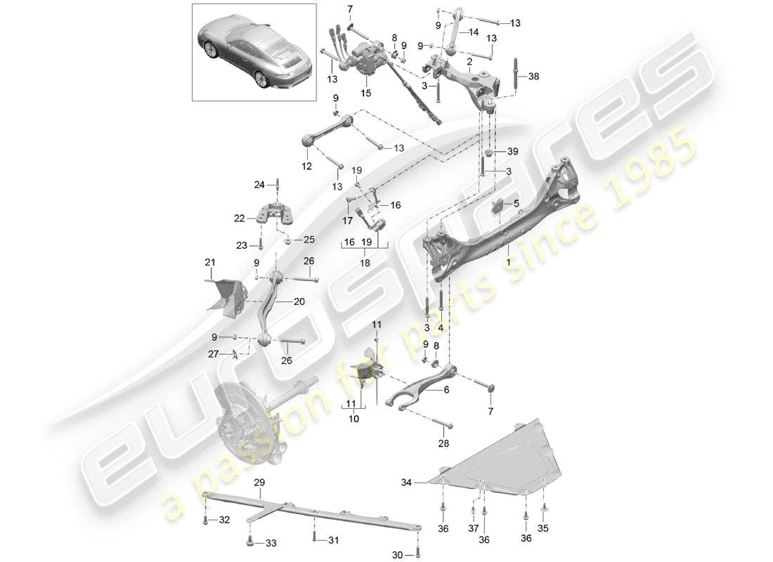 porsche 991 t/gt2rs rear axle part diagram