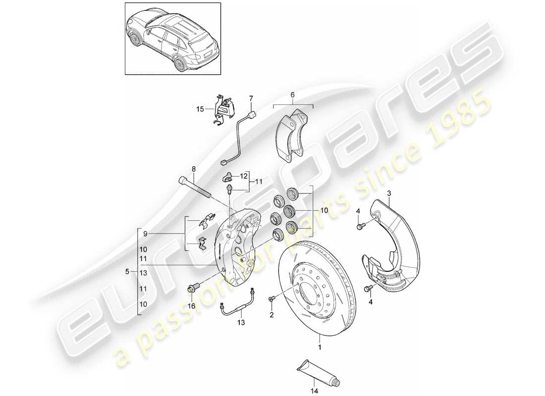 porsche cayenne e2 (2018) disc brakes part diagram
