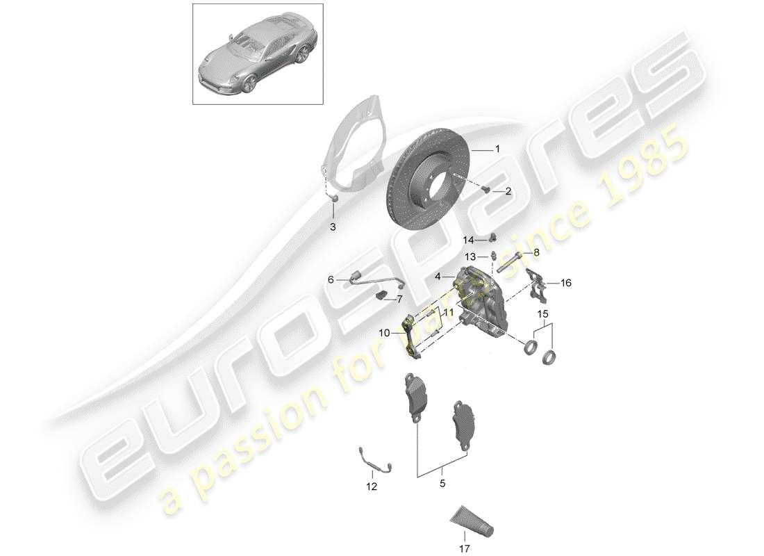 porsche 991 t/gt2rs disc brakes part diagram