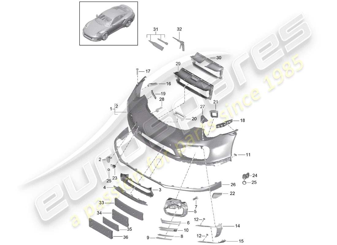 porsche 991 t/gt2rs bumper part diagram