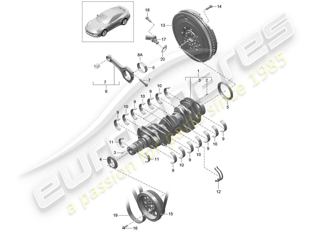 porsche 991 t/gt2rs crankshaft part diagram