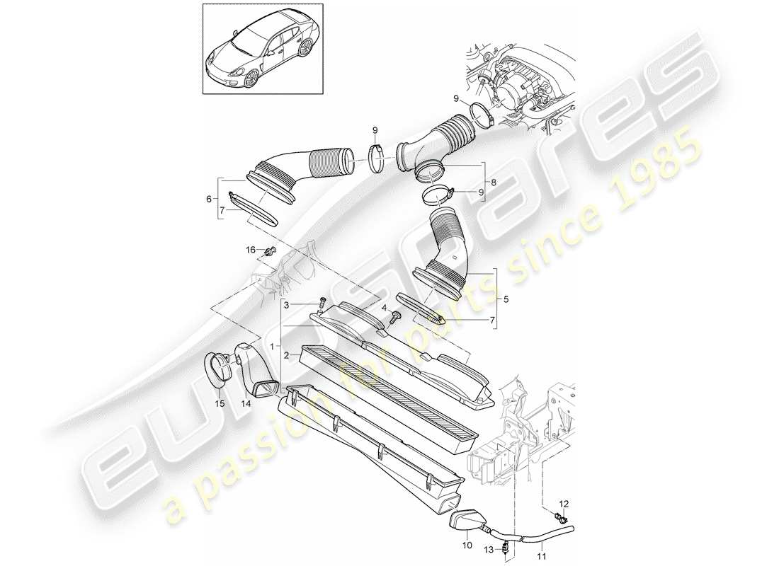 porsche panamera 970 (2012) air cleaner system part diagram