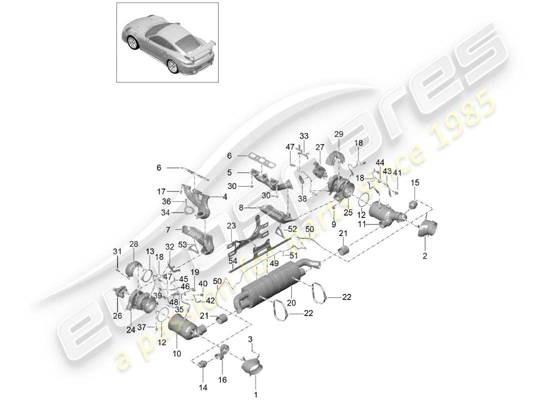 porsche 991 t/gt2rs exhaust system part diagram