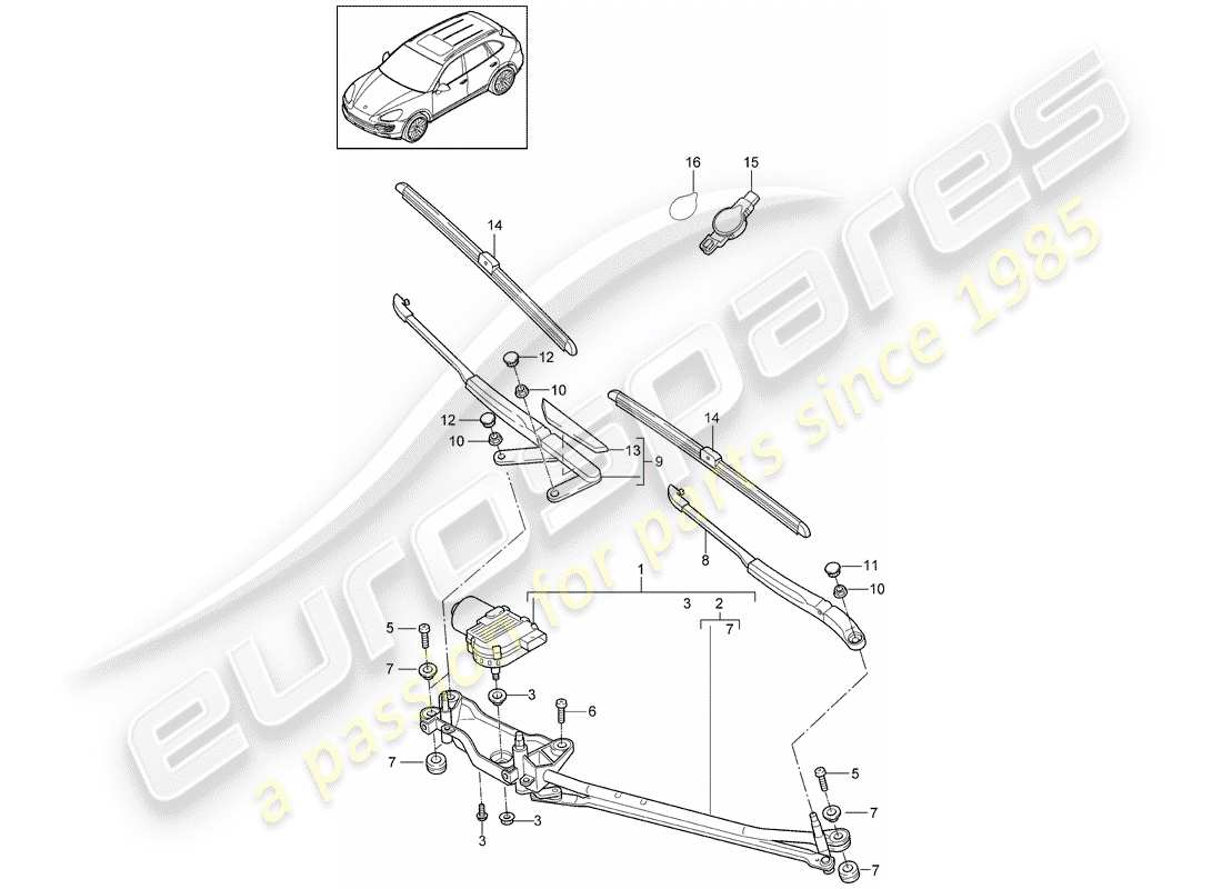 porsche cayenne e2 (2018) windshield wiper system compl. part diagram
