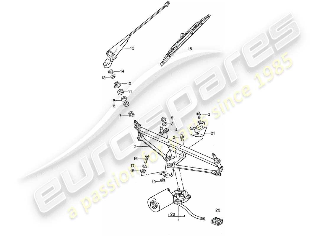 porsche 928 (1990) windscreen wiper system part diagram