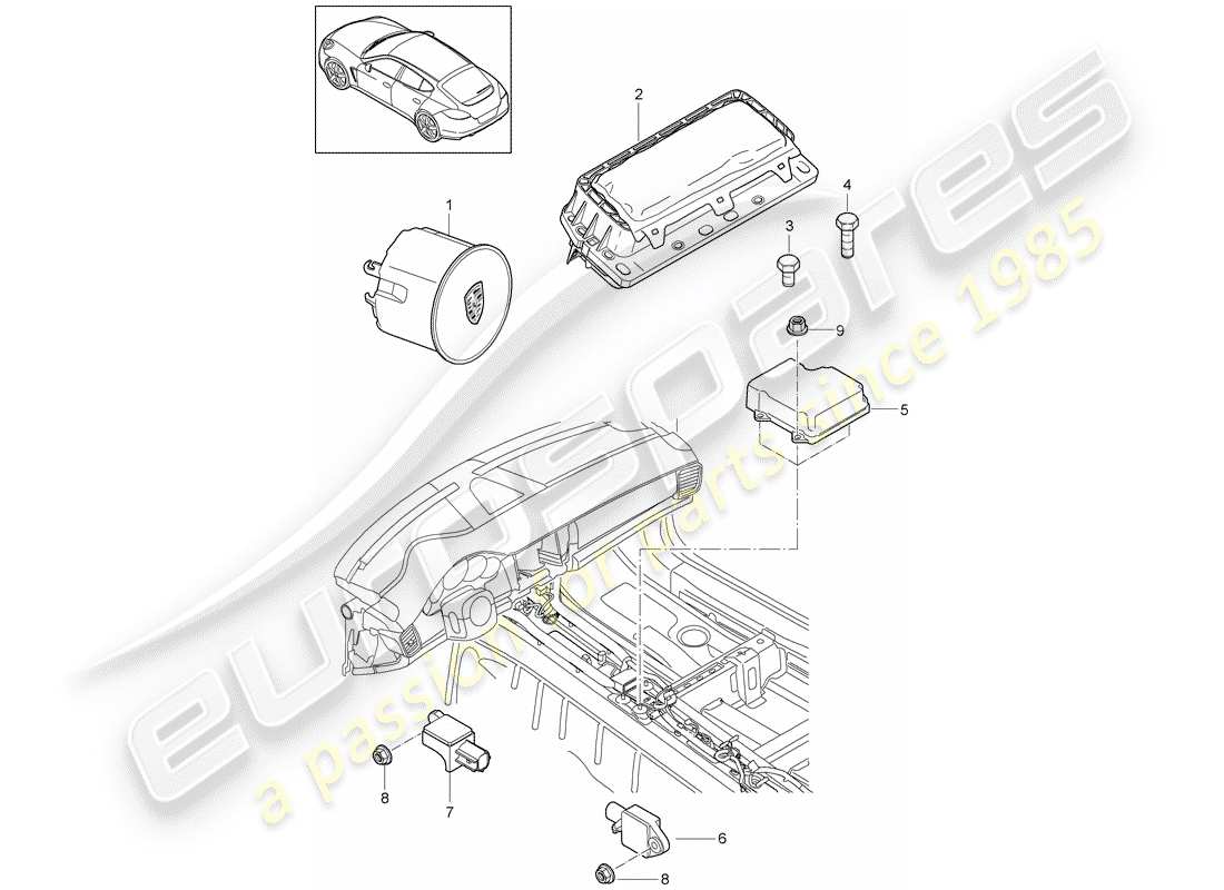 porsche panamera 970 (2010) airbag part diagram