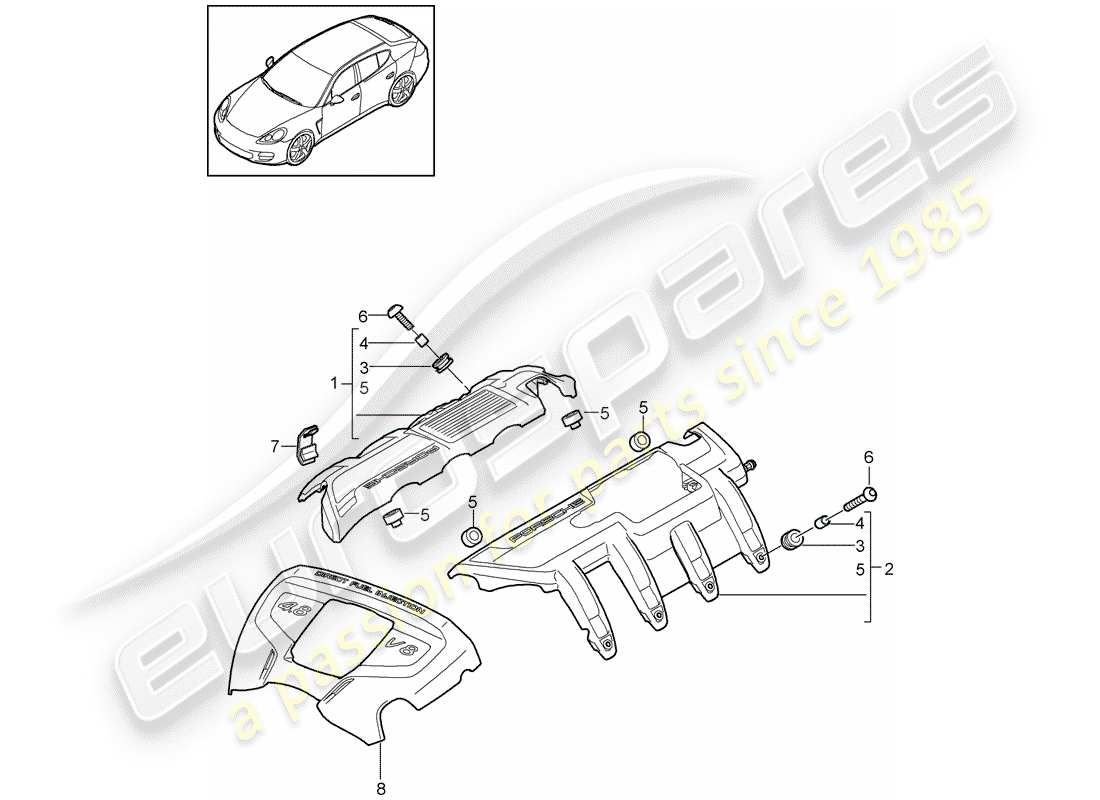 porsche panamera 970 (2010) engine cover part diagram