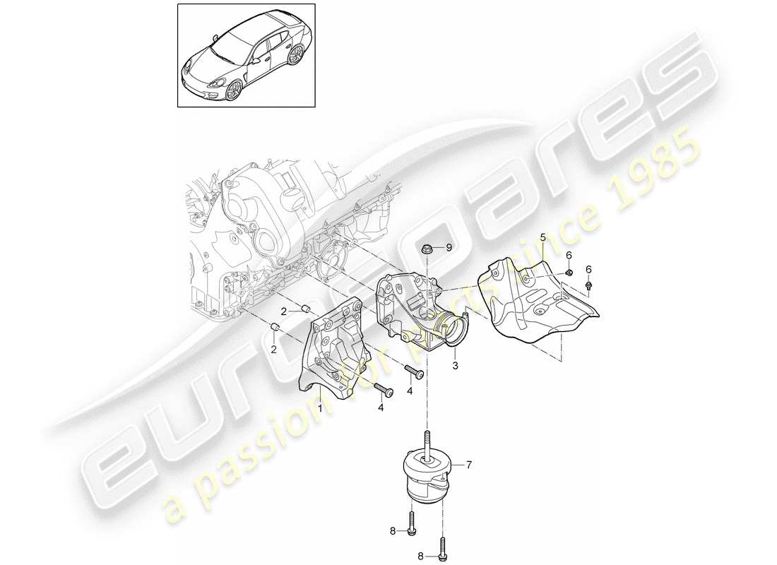 porsche panamera 970 (2010) engine suspension part diagram
