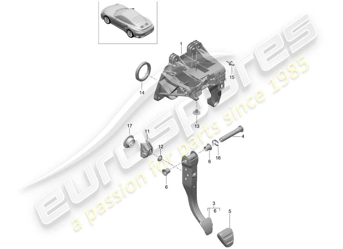 porsche 991 t/gt2rs brake and acc. pedal assembly part diagram