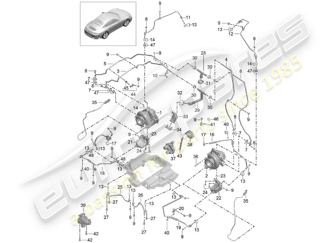 porsche 991 t/gt2rs exhaust gas turbocharger part diagram