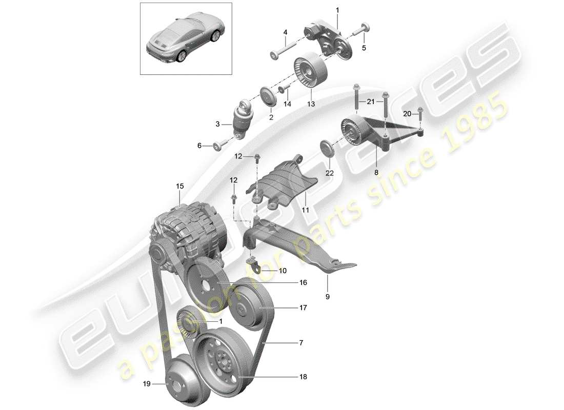 porsche 991 t/gt2rs belt tensioning damper part diagram