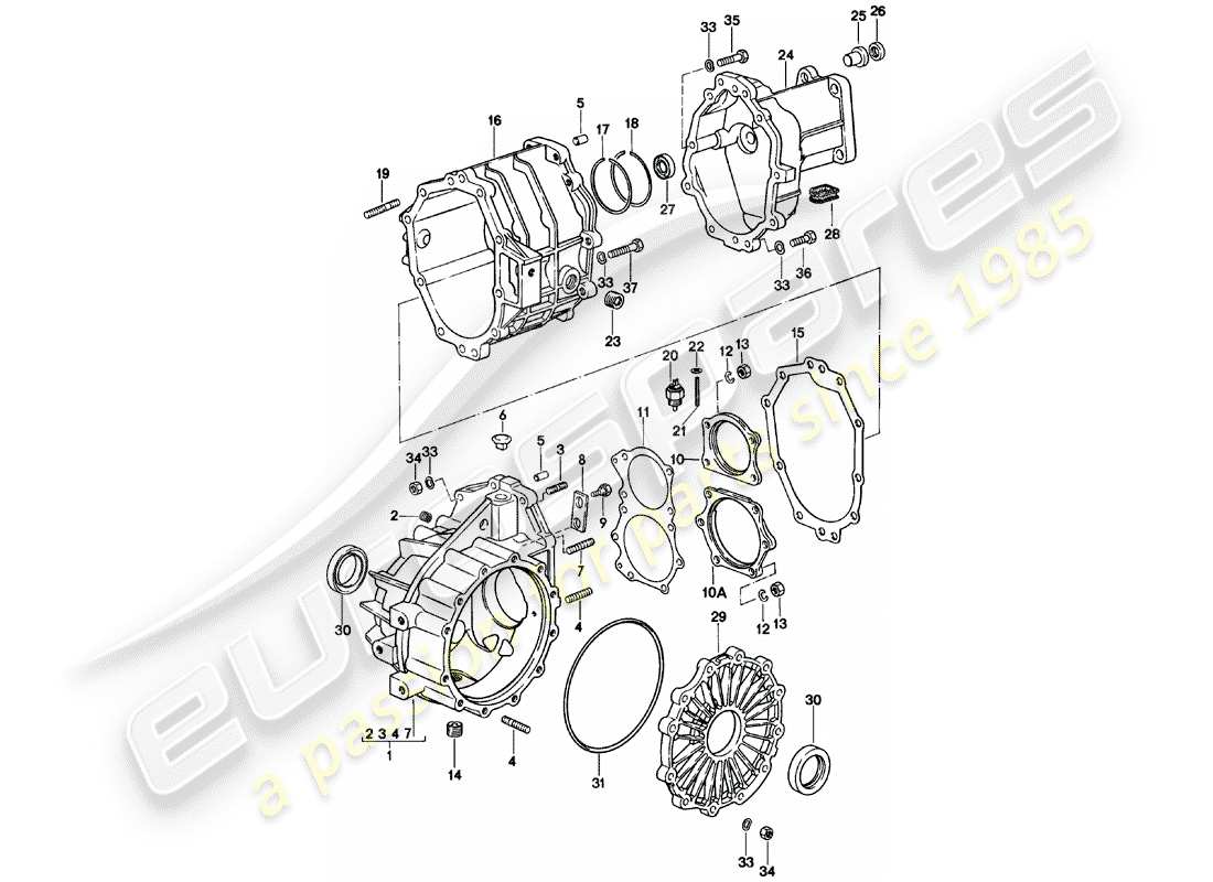 porsche 924 (1983) replacement transmission - transmission case - manual gearbox - g31.01/02/03 part diagram