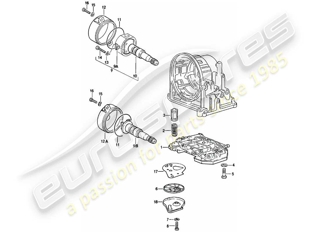 porsche 924 (1983) shift-valve body - governor - oil strainer - automatic transmission part diagram