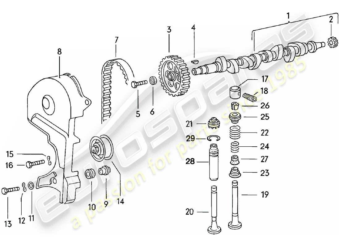 porsche 924 (1983) camshaft - valves part diagram