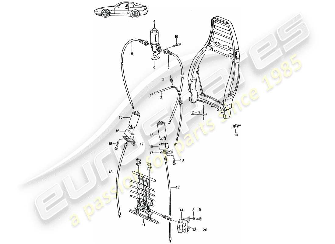 porsche seat 944/968/911/928 (1989) backrest frame - electric - manually - lumbar support - d - mj 1992>> - mj 1995 part diagram