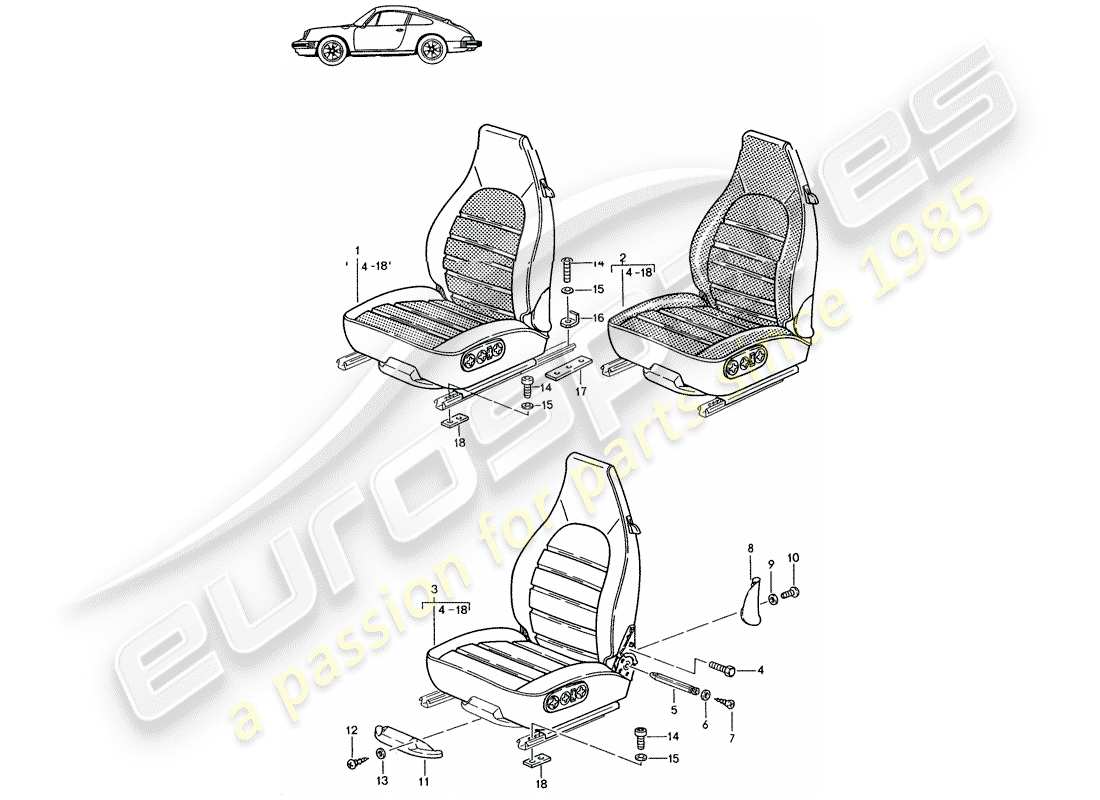 porsche seat 944/968/911/928 (1998) front seat - complete - all-electric - elect. vertical adjustment - - d - mj 1987>> - mj 1989 part diagram