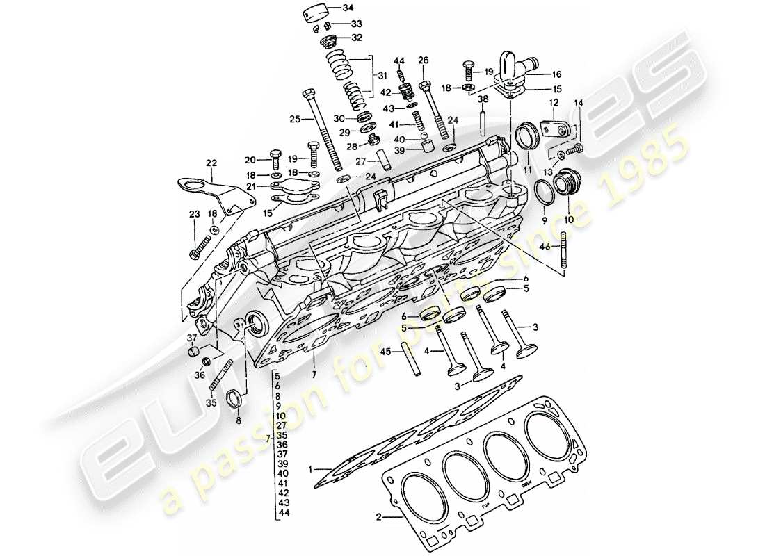 porsche 928 (1988) cylinder head - - repair set for maintenance - see illustration: part diagram