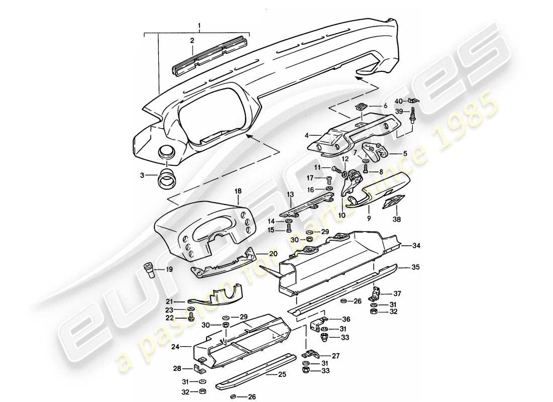 porsche 928 (1988) dash panel trim - d >> - mj 1989 part diagram