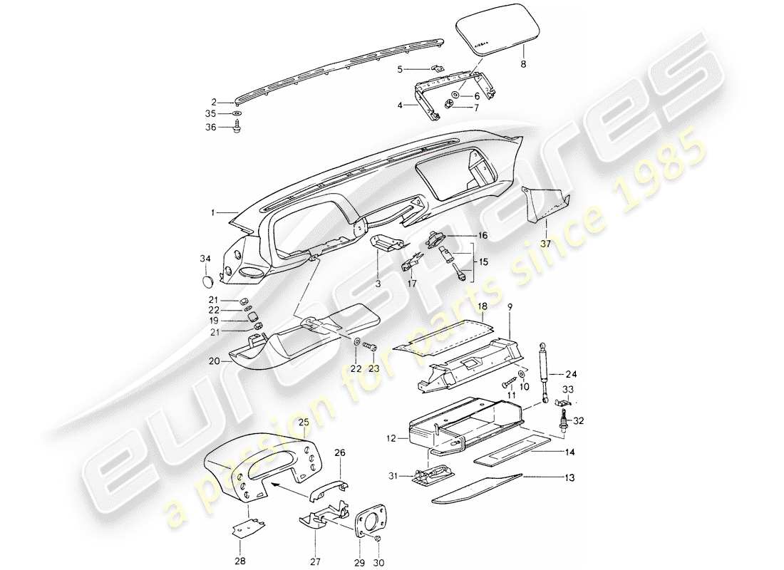 porsche 928 (1989) dash panel trim - airbag - - d - mj 1990>> part diagram