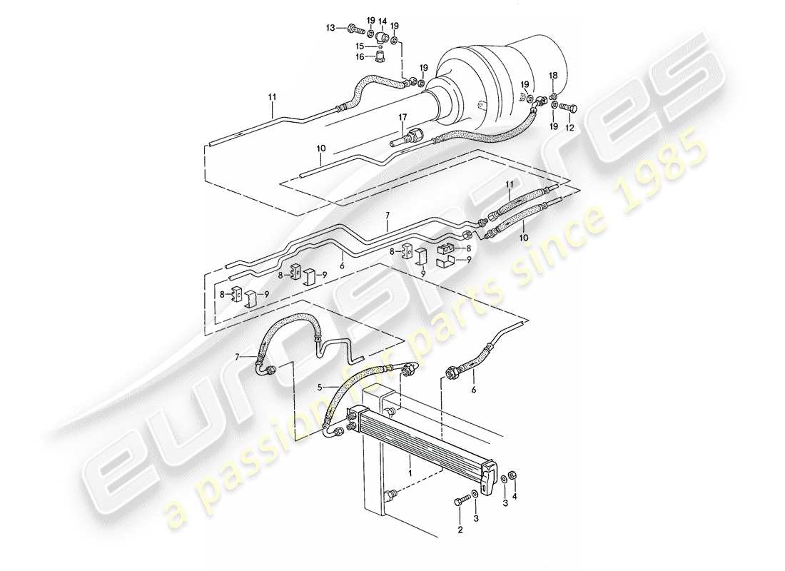 porsche 928 (1988) automatic transmission - atf cooler - atf lines part diagram