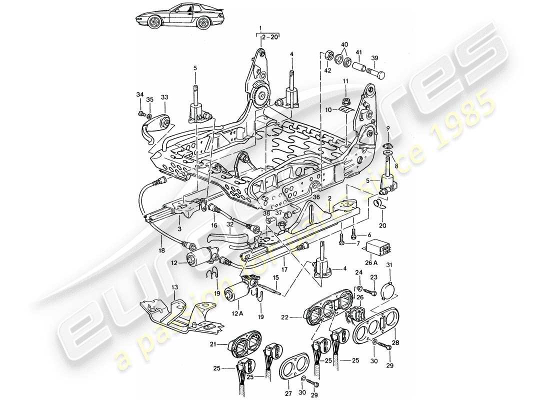 porsche seat 944/968/911/928 (1998) frame for seat - sports seat - electrically adjustable - d - mj 1992>> - mj 1995 part diagram