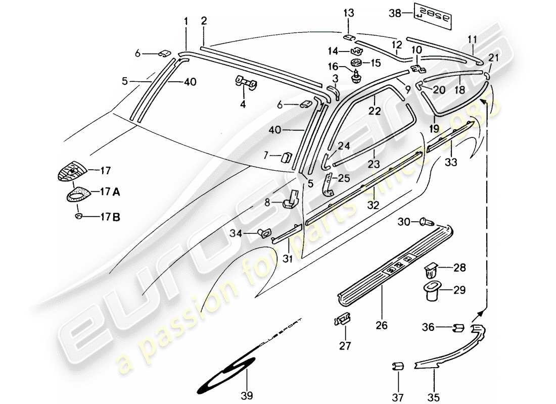 porsche 928 (1988) decorative fittings - exterior equipment part diagram