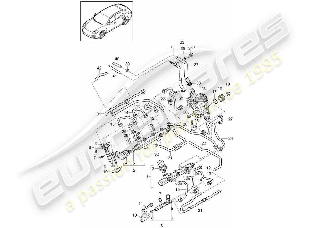 porsche panamera 970 (2010) fuel collection pipe part diagram