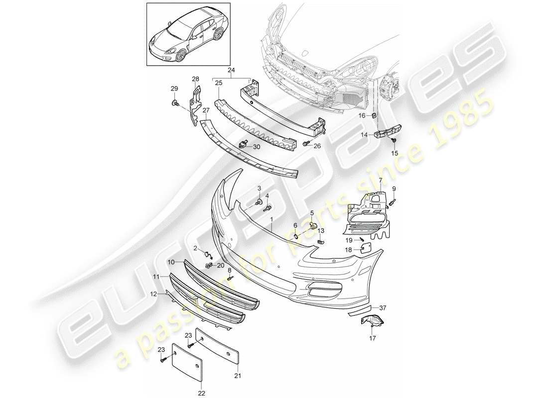 porsche panamera 970 (2010) bumper part diagram