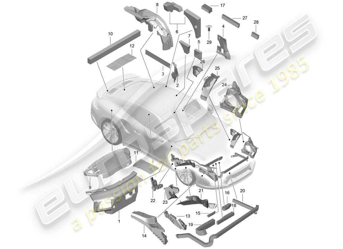 porsche 991 turbo (2020) body shell part diagram