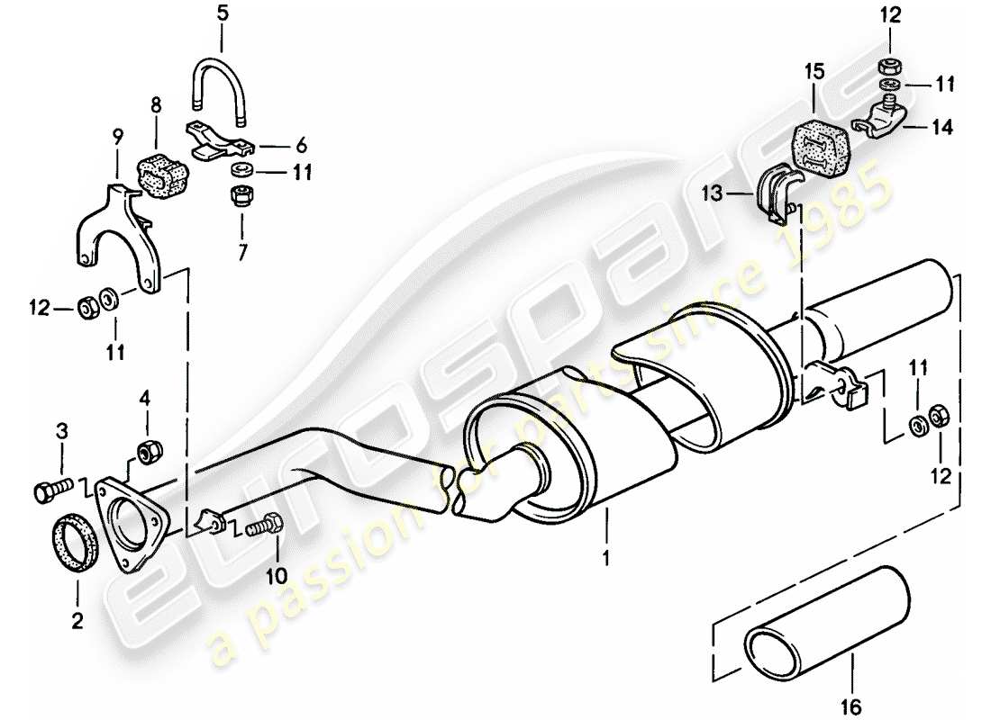 porsche 924s (1988) exhaust system - exhaust silencer, rear part diagram