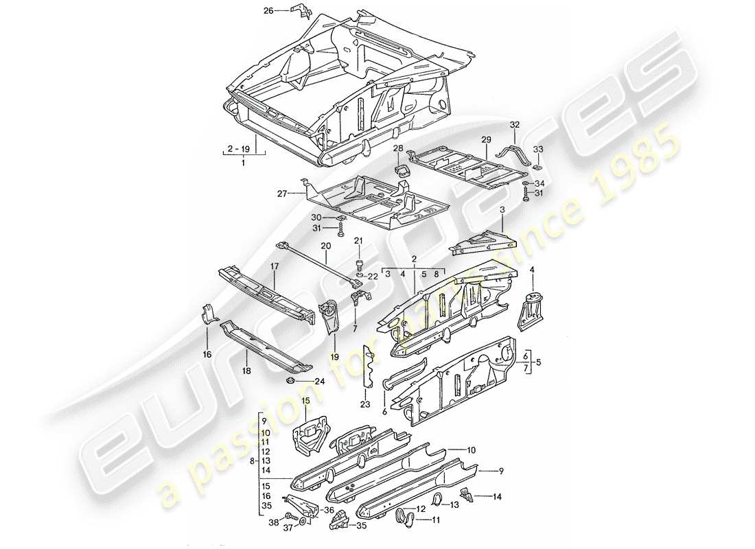 porsche 928 (1989) front end part diagram