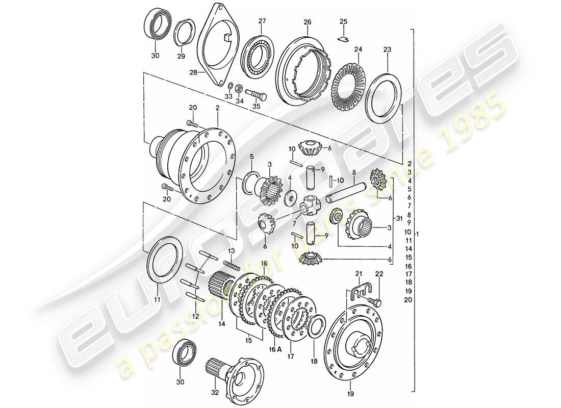 porsche 928 (1990) manual gearbox - porsche - limited slip differential - d - mj 1990>> part diagram