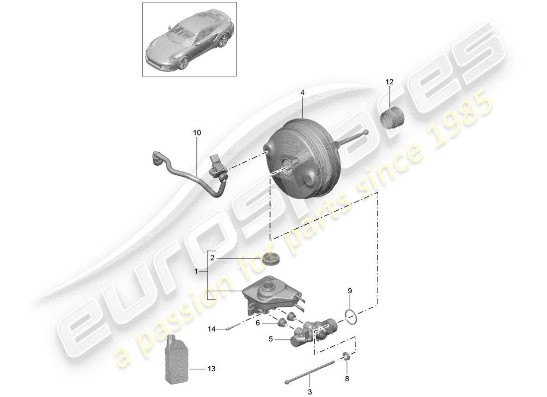 porsche 991 t/gt2rs brake master cylinder part diagram