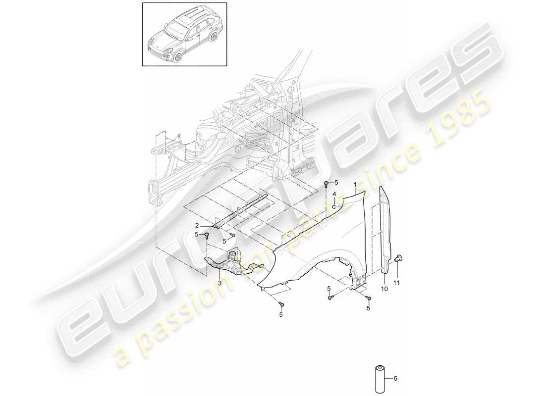 porsche cayenne e2 (2011) fender part diagram