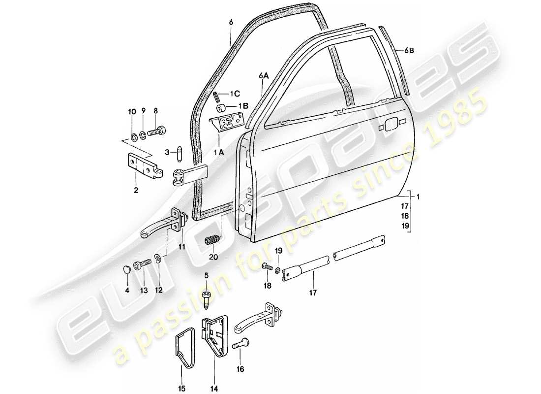 porsche 924 (1983) door part diagram