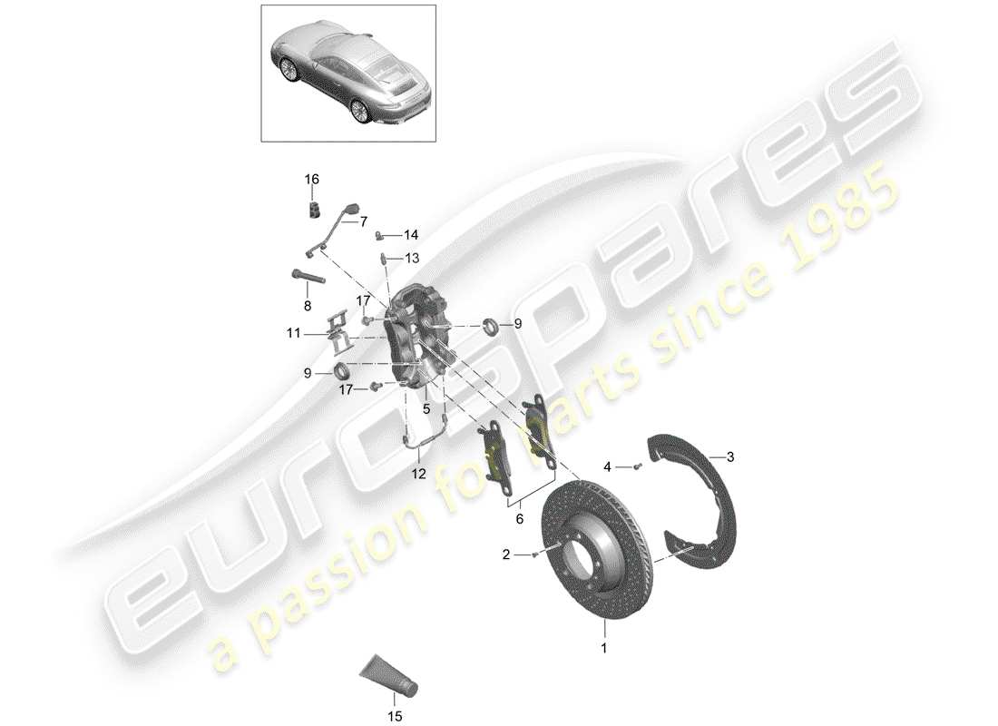 porsche 991 t/gt2rs disc brakes part diagram