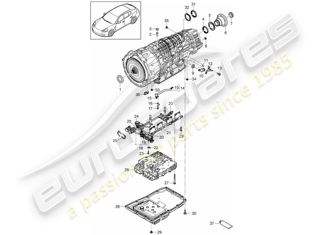 porsche panamera 970 (2010) 7-speed dual clutch gearbox part diagram