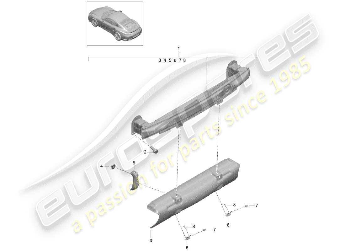 porsche 991 t/gt2rs bumper bracket part diagram