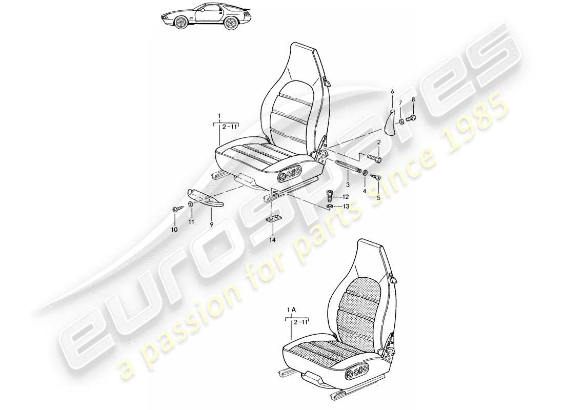 porsche seat 944/968/911/928 (1996) seat - complete - d - mj 1987>> part diagram