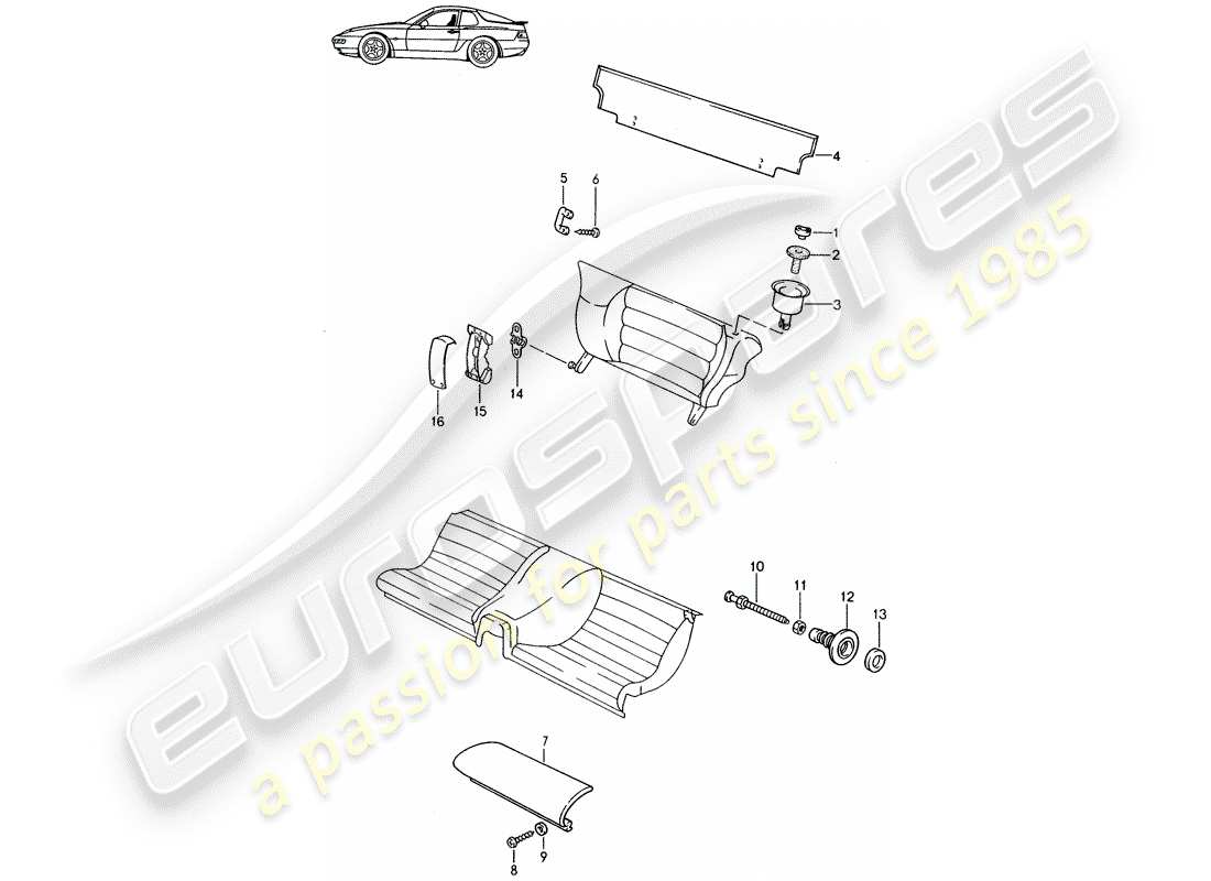 porsche seat 944/968/911/928 (1993) emergency seat - single parts - d - mj 1992>> - mj 1993 part diagram