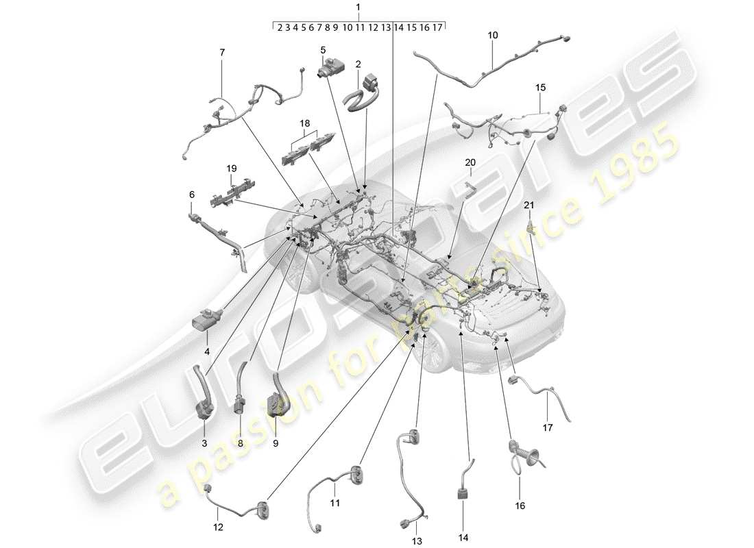 porsche 991 t/gt2rs wiring harnesses part diagram