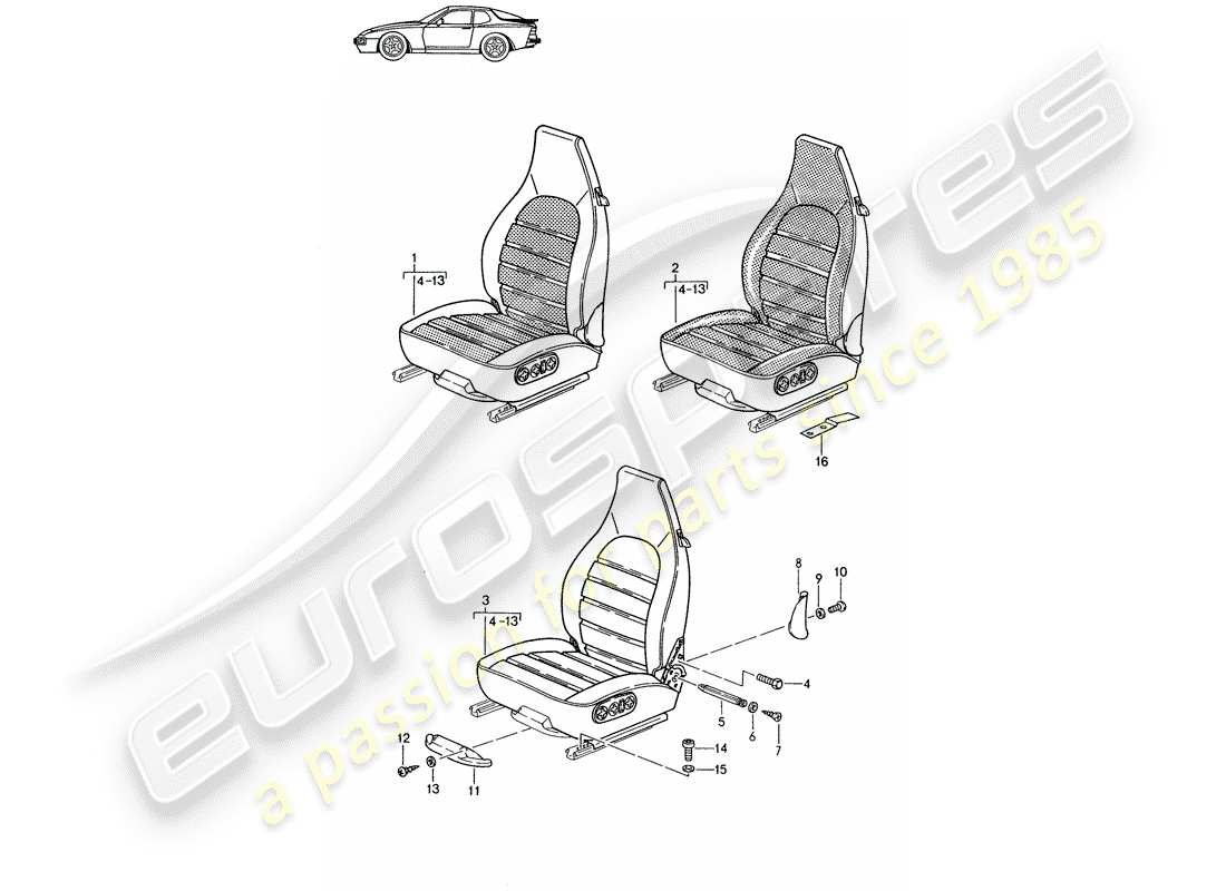 porsche seat 944/968/911/928 (1996) front seat - complete - d >> - mj 1988 part diagram