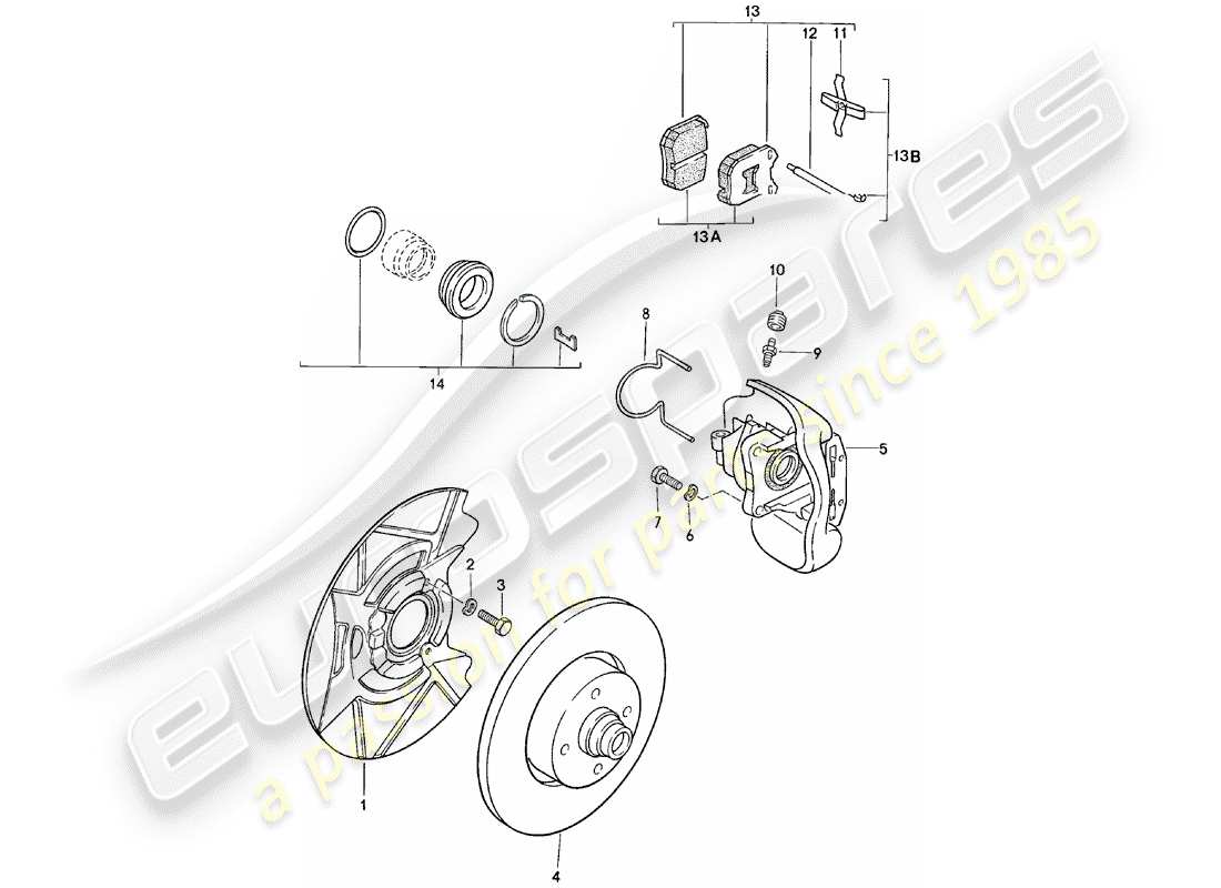 porsche 924 (1983) disc brakes - front axle - d >> - mj 1980 part diagram